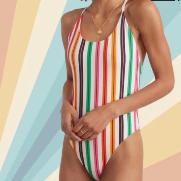NWT Marine Layer Tahiti Cross Back One Piece Two-Tone Multi Stripe Swimming Suit - Picture 8 of 8